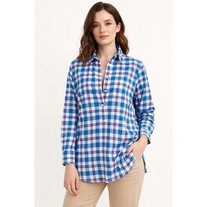 J Crew Cotton Blue/Pink/White Half Button Down Shirt Blouse Tunic Top Size 4